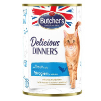 Konservēta barība kaķiem - Butchers CAT Delicious Dinners with trout chunks in Jelly 400g