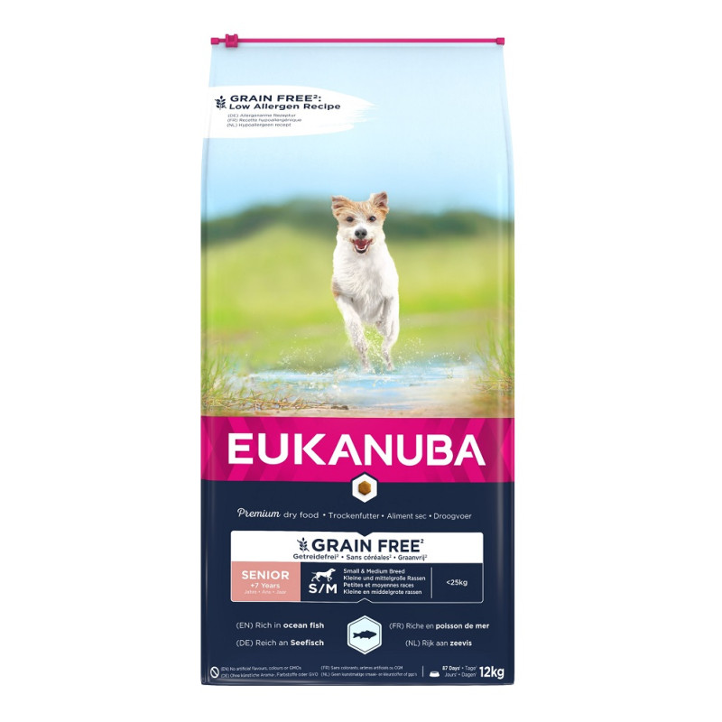 Sausa barība suņiem - Eukanuba Grain Free Senior Small and Medium Breed Ocean fish, 12 kg