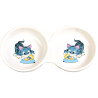 Keramiskā bļoda kaķiem : Trixie Double Bowl, 2*0.15l/11cm, white