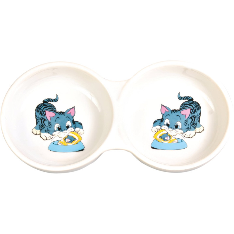 Keramiskā bļoda kaķiem : Trixie Double Bowl, 2*0.15l/11cm, white