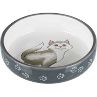 Bļoda dzīvniekiem, keramika : Trixie Cat bowl for short nosed breeds, ceramic, 0.3 l/ø 15 cm, grey/white