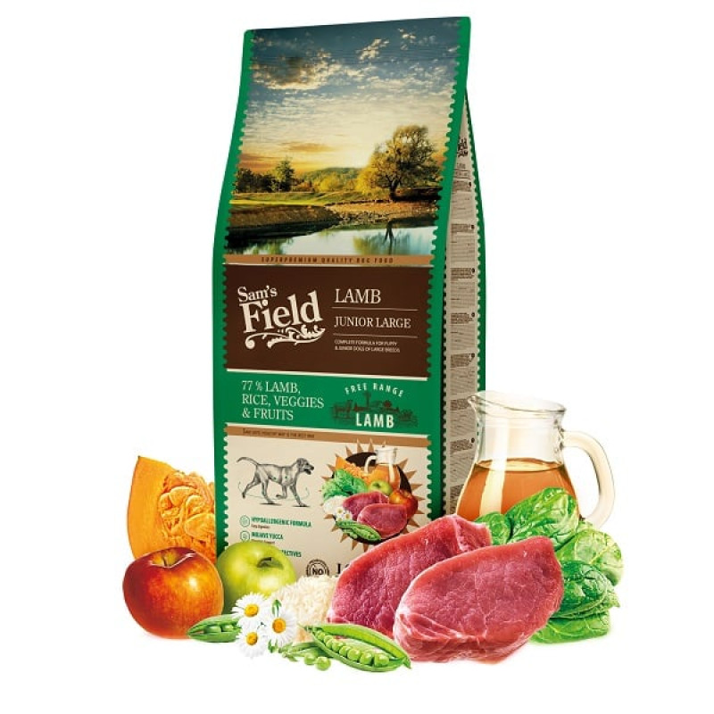 Sausā barība kucēniem : Sams Field DOG Fresh Lamb&Rice JUNIOR LARGE 13 kg.