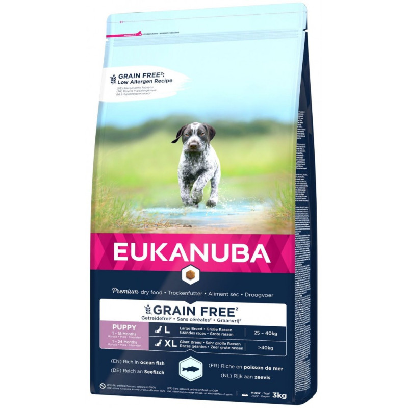 Sausa barība kucēniem : Eukanuba JUNIOR LARGE GF Seefish, 3 kg