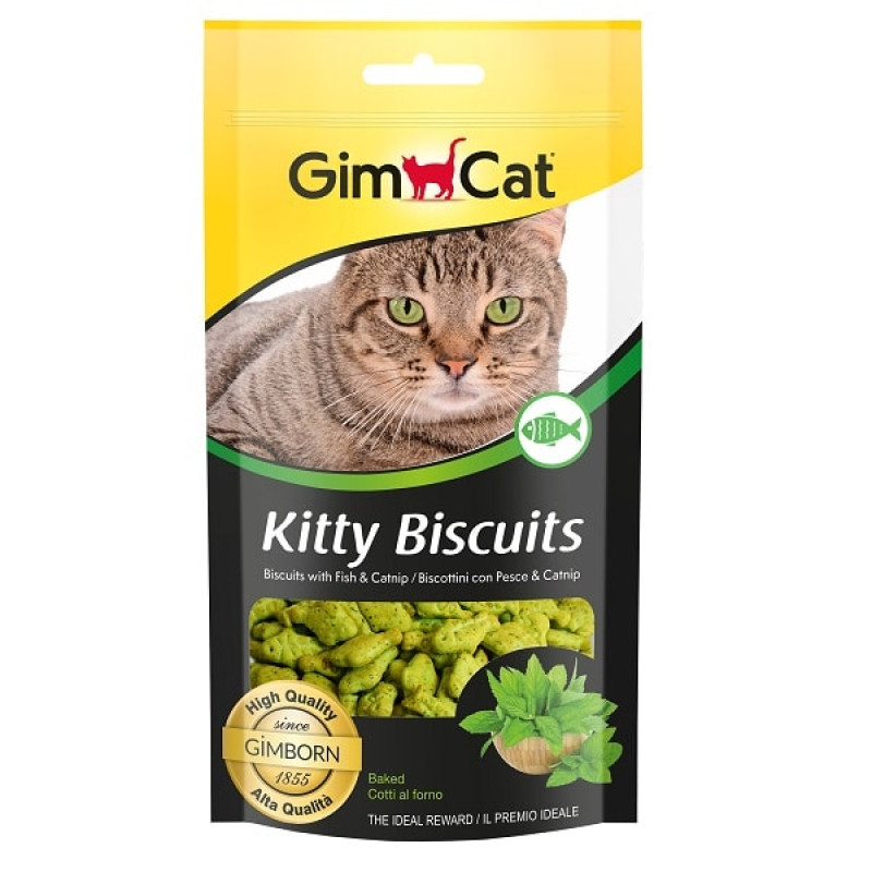 GIM 05 Kitty Biscuits 40g, Papildbarība zivju garšu un ar piparmētru garšu kaķiem 40g