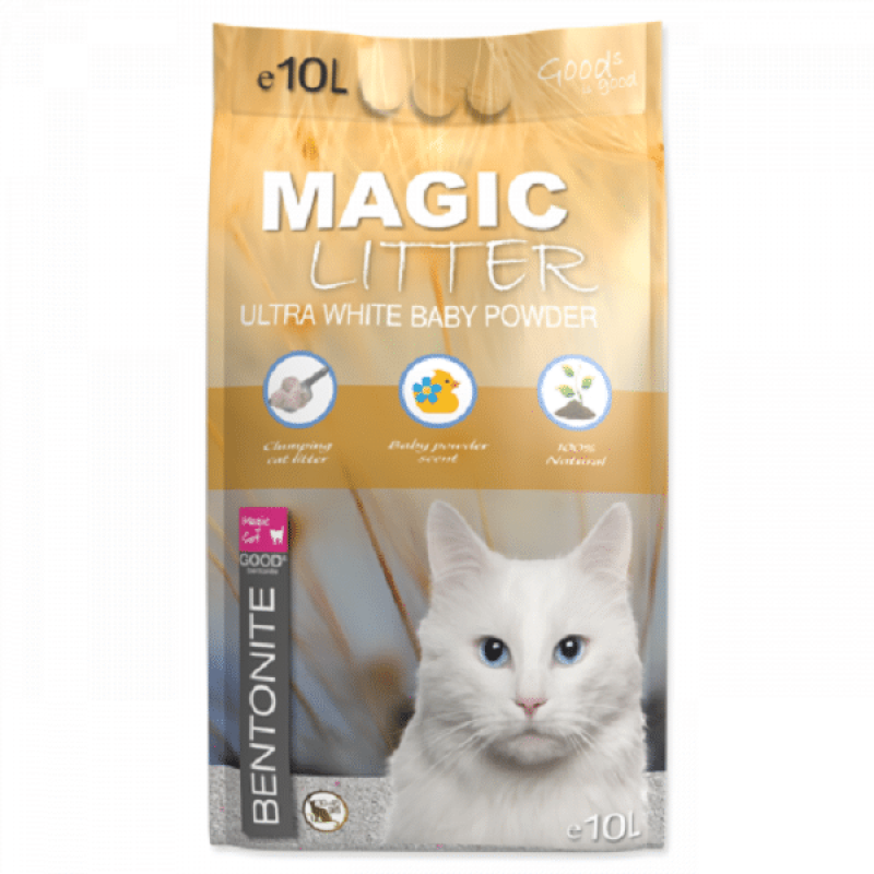 Smiltis kaķu tualetēm : MAGIC LITTER Bentonite Ultra White Baby Powder, 10 L.