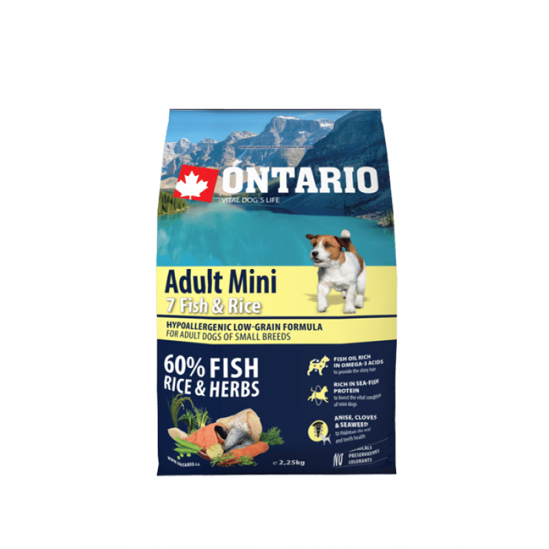 Корм для собак - Ontario Dog Adult Mini Fish and Rice, 2.25kg