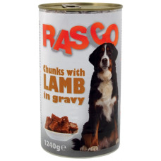 Rasco Dog Can lamb pieces in sauce 1240g. Konservēta barība ar jēra gaļas gabaliņiem mērcē