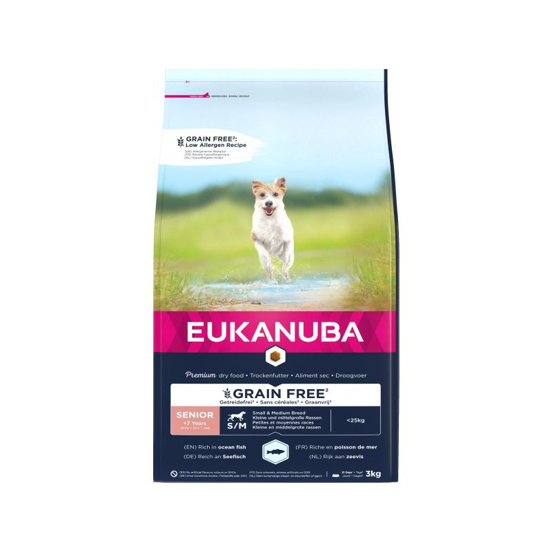 Sausa barība suņiem - Eukanuba Grain Free Adult Small & Medium, Rich in ocean fish, 3 kg