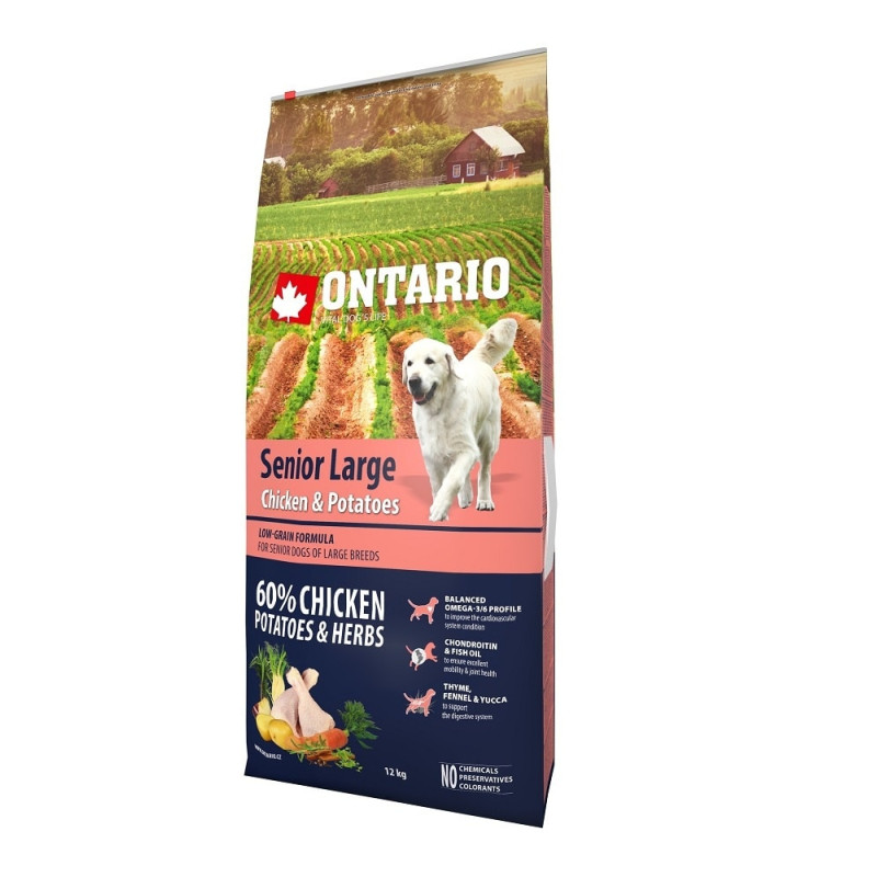 Sausa barība suņiem - Ontario Dog Senior Large Chicken and Potatoes, 12 kg