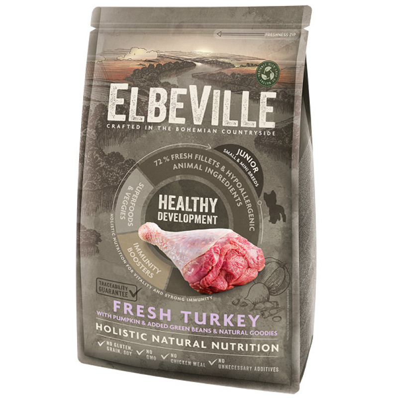 Sausa barība kucēniem - ELBEVILLE Puppy and Junior Mini Fresh Turkey Healthy Development 1,4 kg