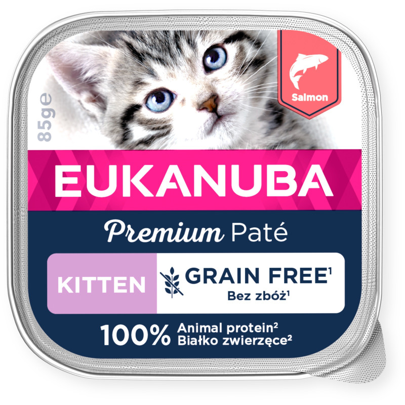 Konservēta barība kaķēniem - Eukanuba Cat Kitten Salmon pate 85g