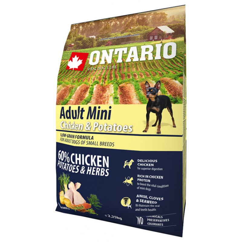 Sausa barība suņiem - Ontario Dog Adult Mini Chicken and Potatoes, 2,25 kg