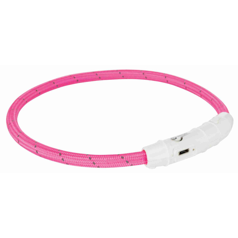 Atstarojoša kaklasiksna suņiem – Trixie Flash light ring USB, XS–S: 35 cm/ø 7 mm, pink