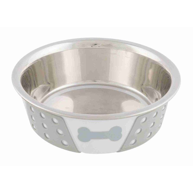 Bļoda dzīvniekiem, metāls : Trixie Stainless steel bowl with silicone, 0.4 l/ø 14 cm, white/grey