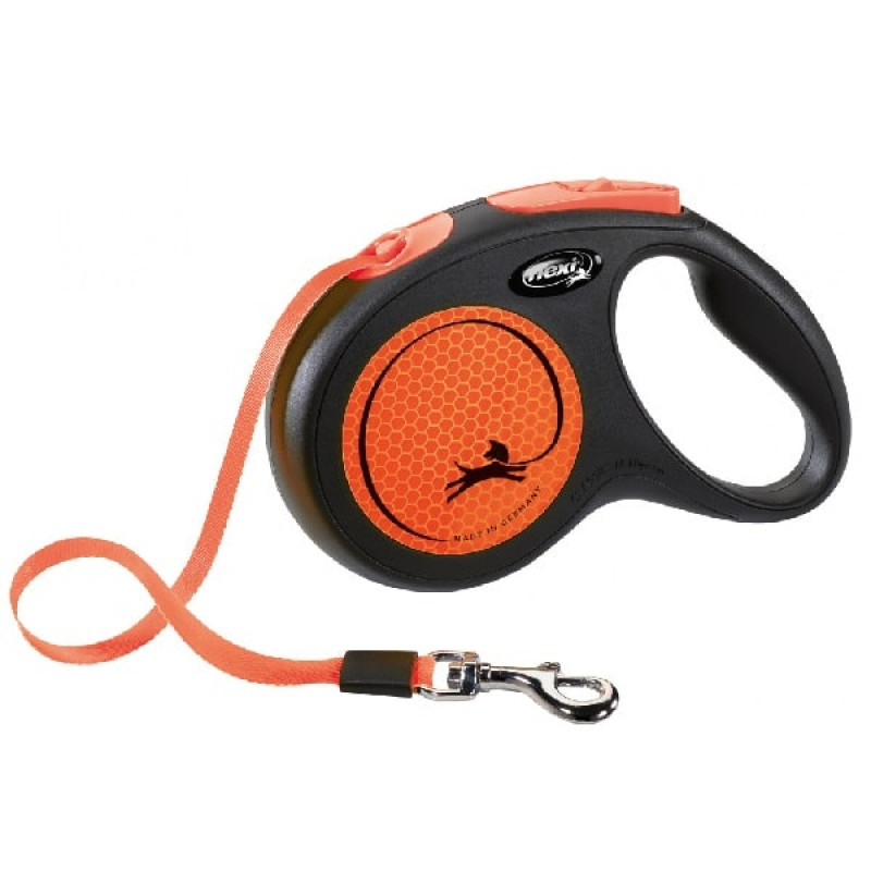 Inerces pavada suņiem – Trixie Flexi NEON, tape leash, M: 5 m, neon orange.