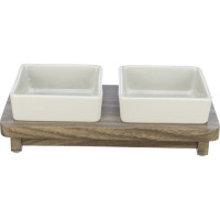 Bļoda dzīvniekiem, keramika : Trixie CityStyle bowl set, ceramic/MDF, 2 × 0.2 l/10 × 10 cm/24 × 4 × 12 cm, grey/brown