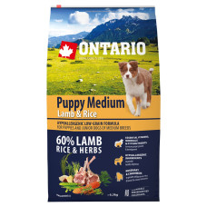 Корм для щенков – Ontario Dog Puppy Medium Lamb and Rice, 6,5kg