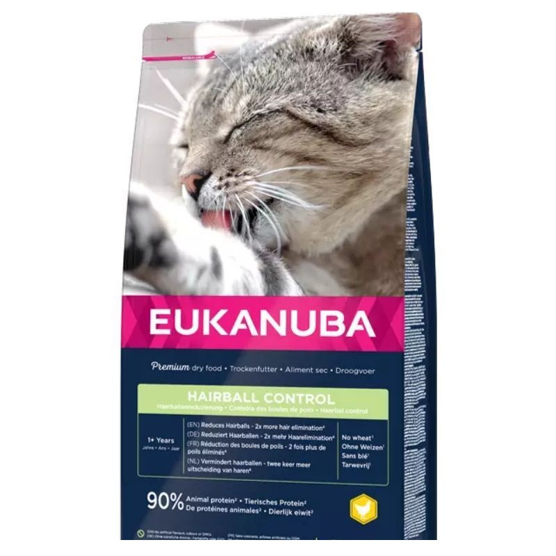 Sausā barība kaķiem - Eukanuba CAT Adult HAIRBALL CONTROL Chicken 10KG