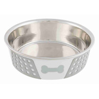 Bļoda dzīvniekiem, metāls : Trixie Stainless steel bowl with silicone, 1.4 l/ø 21 cm, white/grey