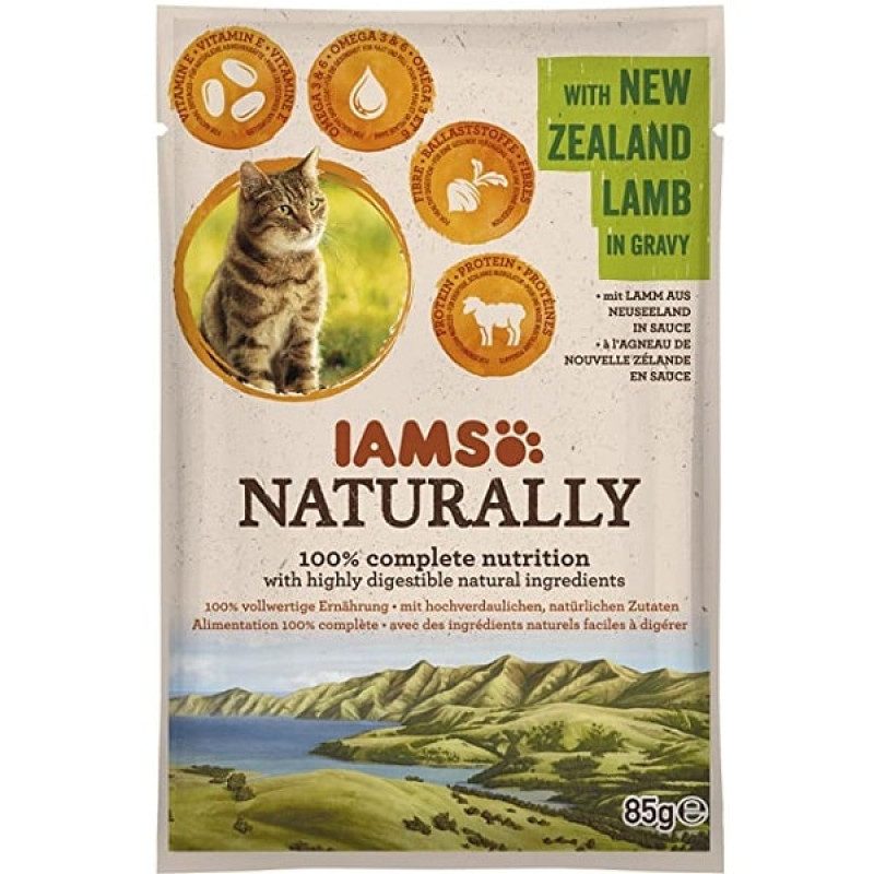 Konservēta barība kaķiem : IAMS CAT Naturally Adult Lamb in gravy 85gr.