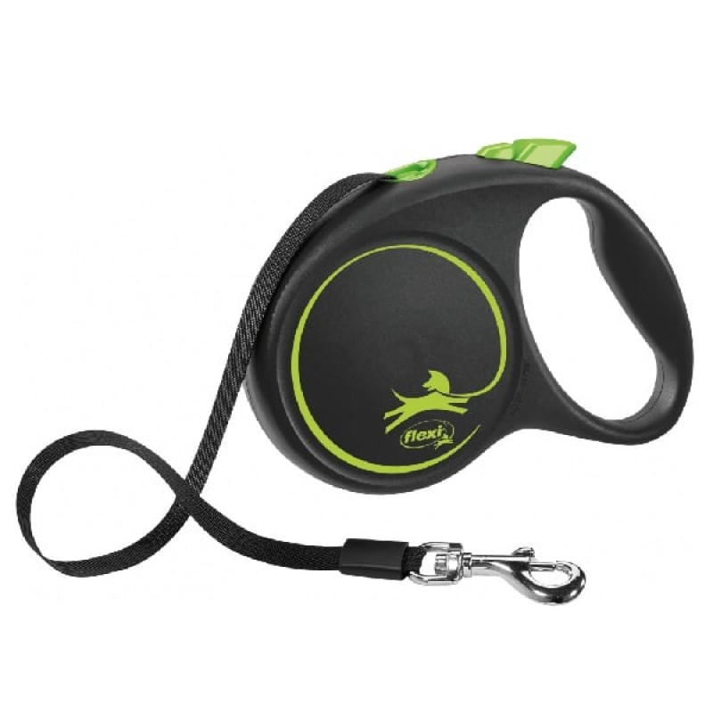 Inerces pavada suņiem – Trixie Flexi BLACK DESIGN, tape leash, M: 5 m, green