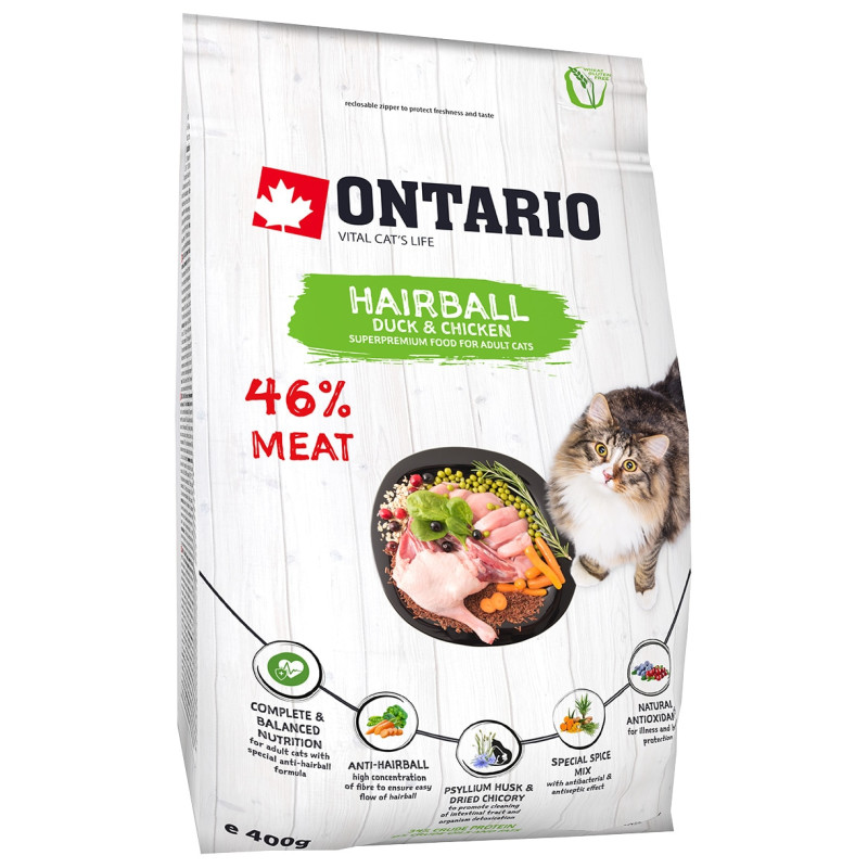 Sausā barība kaķiem - Ontario Cat Hairball, 400 gr