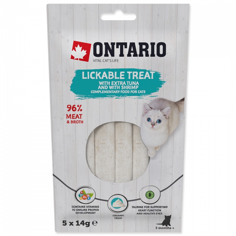 Лакомство для кошек – Ontario Lickable Treats with Tuna and Shrimp, 5 x 14 г 