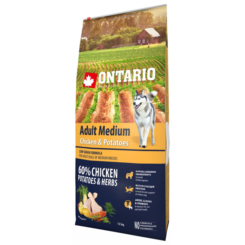 Корм для собак – Ontario Dog Adult Medium Chicken and Potatoes, 12kg