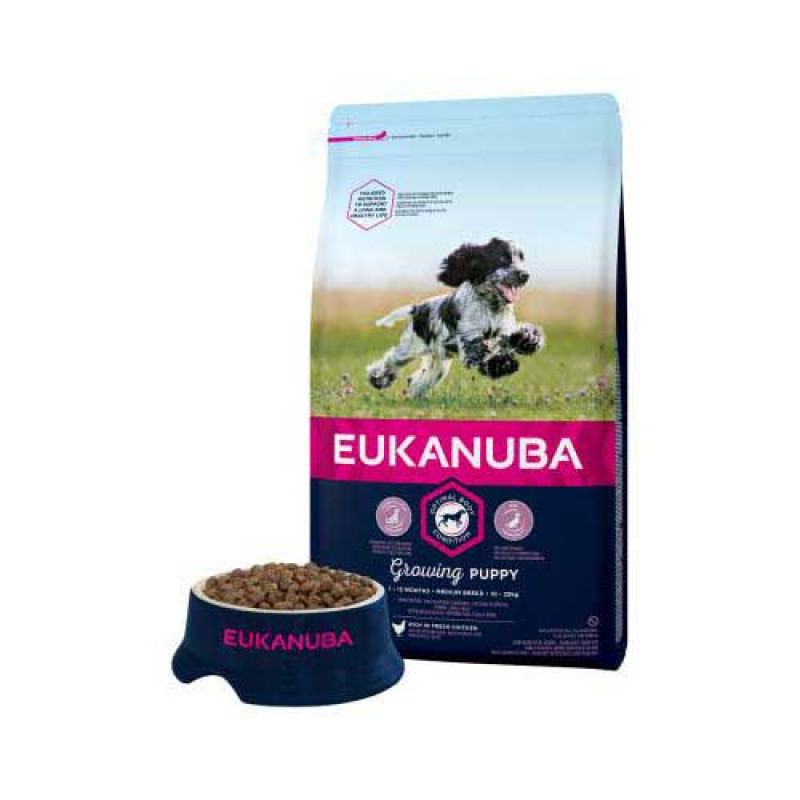 Sausa barība kucēniem - Eukanuba Puppy and Junior Medium, 2 kg