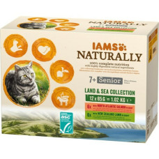 Konservēta barība kaķiem : IAMS CAT Naturally Senior Land/Sea Collection 12*85gr