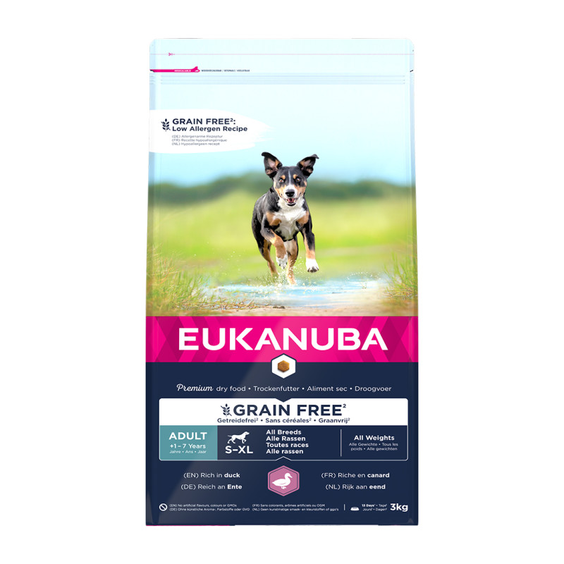 Sausa barība suņiem - Eukanuba  Grain Free Adult All Breed Duck, 3 kg