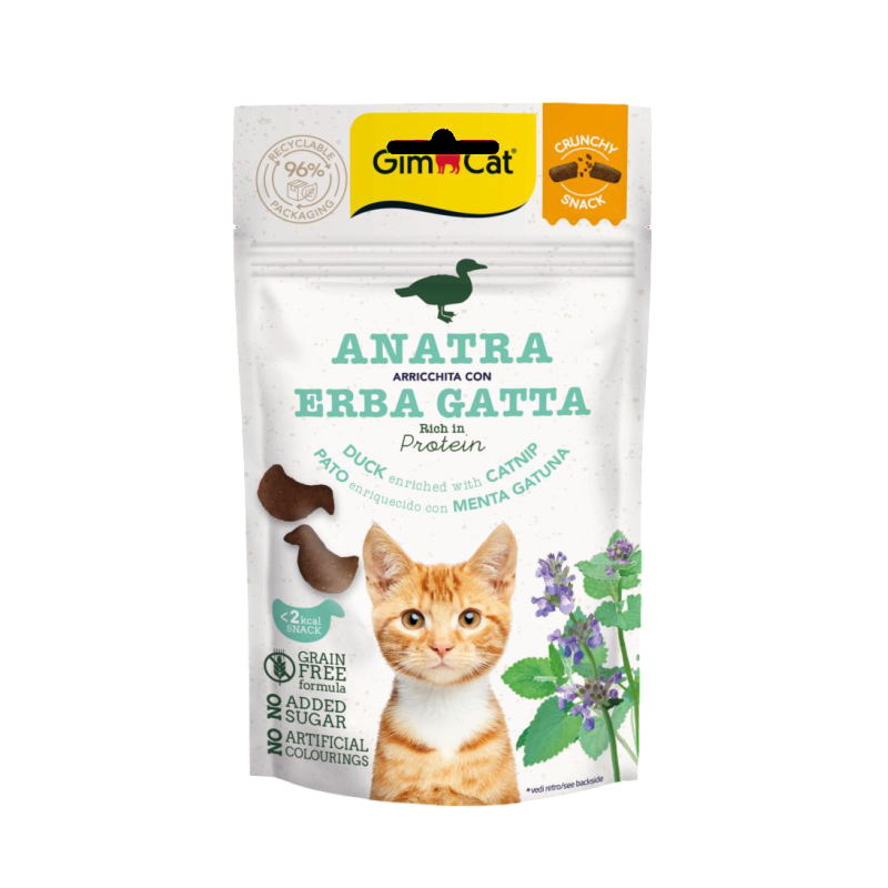 Gardums kaķiem – GimCat Crunchy Snacks Duck with Catnip, 50 g